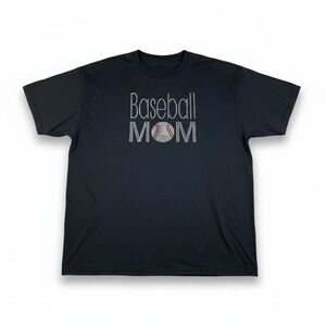 Hanes Heavyweight Baseball Mom Rhinestone T-Shirt Black Adult Men's Size Large